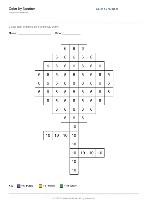 Free printable color-by-number worksheet (Flower), PDF download