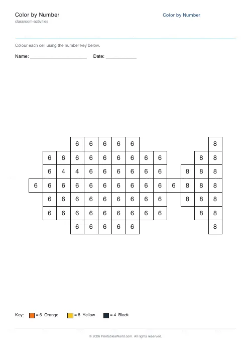 Free printable color-by-number worksheet (Fish), PDF download