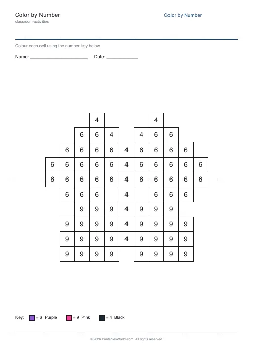 Free printable color-by-number worksheet (Butterfly), PDF download