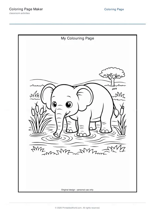 Free printable coloring page (Elephant), PDF download
