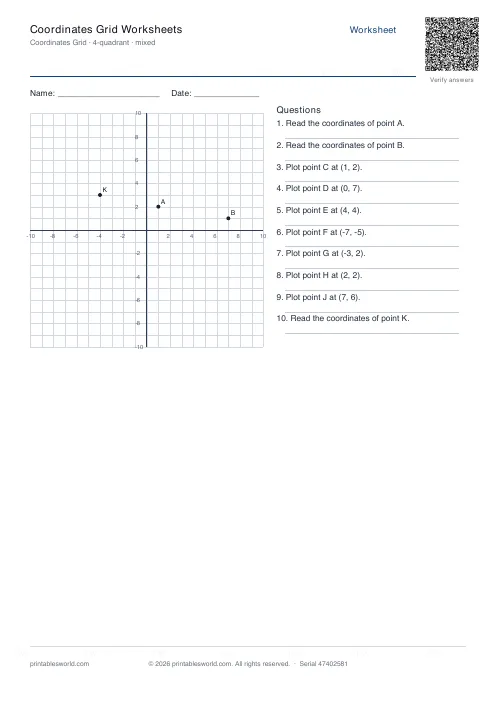 Free printable coordinates Grid Worksheets PDF — sheet 1