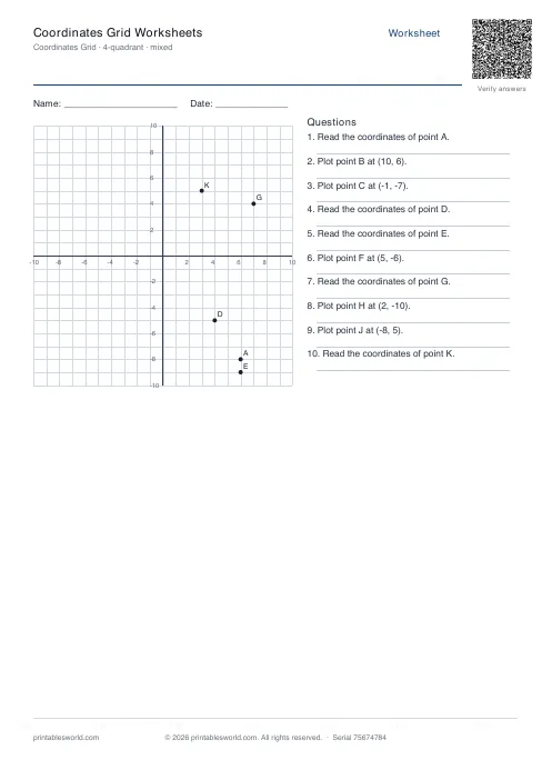 Free printable coordinates Grid Worksheets PDF — sheet 10