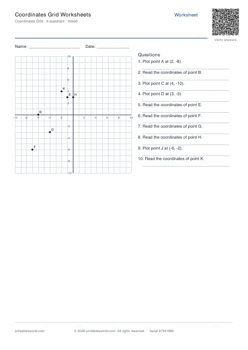 Free printable coordinates Grid Worksheets PDF — sheet 12