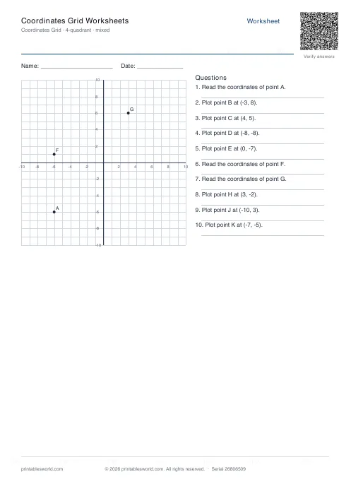 Free printable coordinates Grid Worksheets PDF — sheet 2