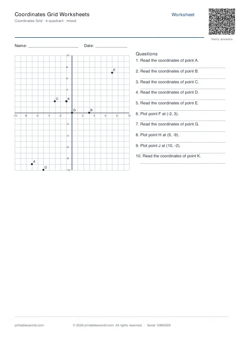 Free printable coordinates Grid Worksheets PDF — sheet 4