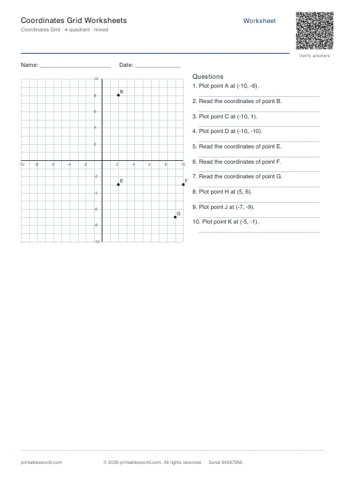 Free printable coordinates Grid Worksheets PDF — sheet 6