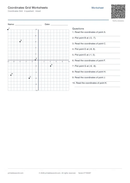 Free printable coordinates Grid Worksheets PDF — sheet 8
