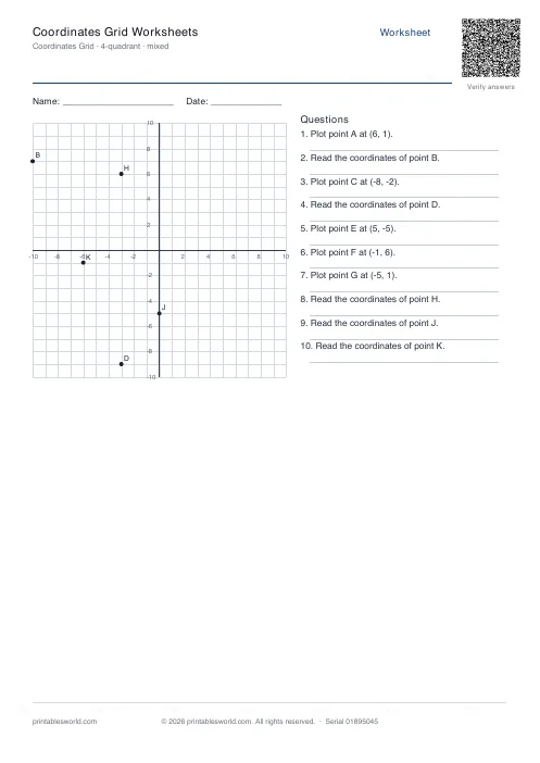 Free printable coordinates Grid Worksheets PDF — sheet 9
