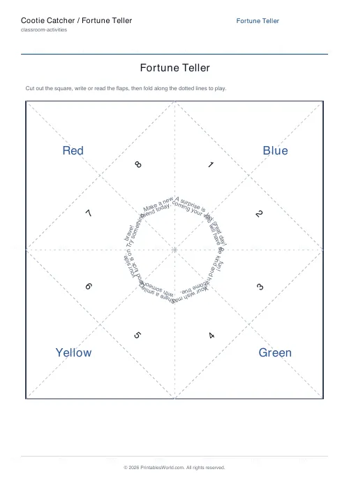 Free printable cootie catcher fortune teller (Show), PDF download