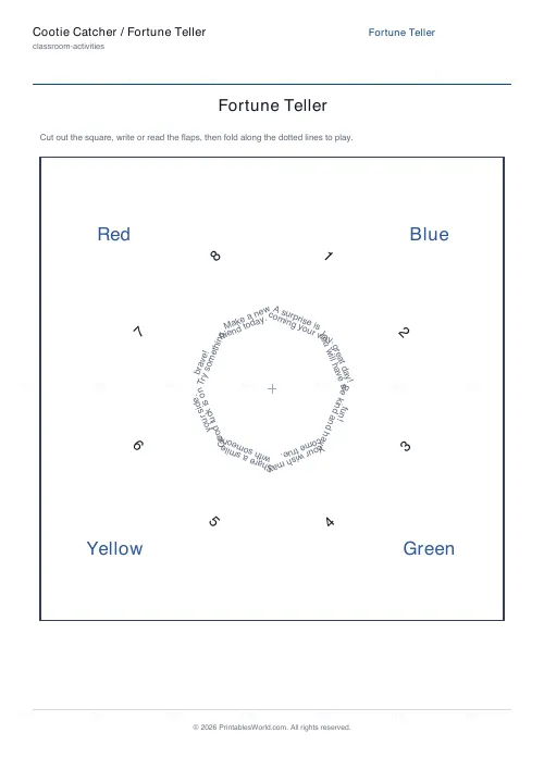 Free printable cootie catcher fortune teller (Hide), PDF download
