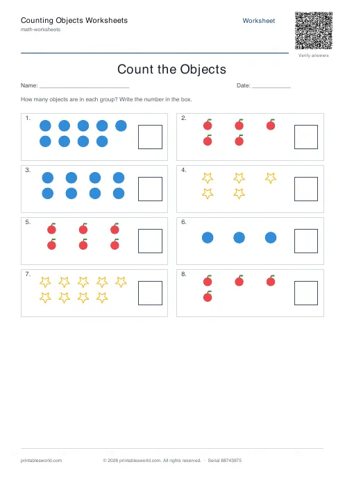 Free printable counting Objects Worksheets PDF — sheet 10