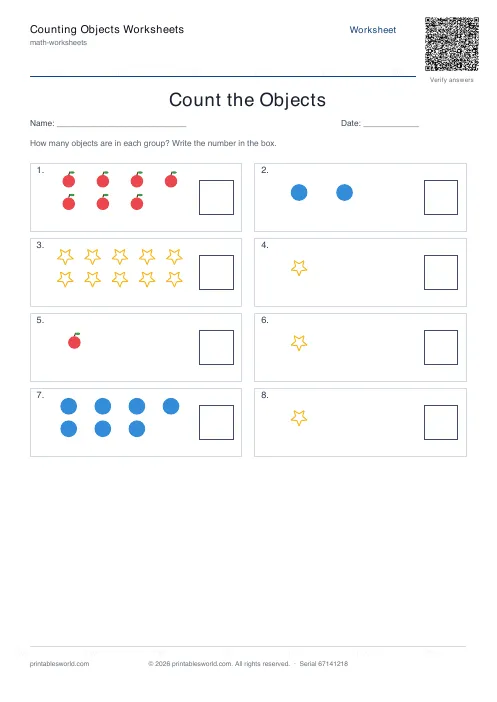Free printable counting Objects Worksheets PDF — sheet 11