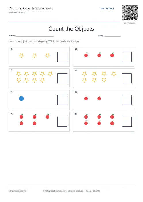 Free printable counting Objects Worksheets PDF — sheet 2