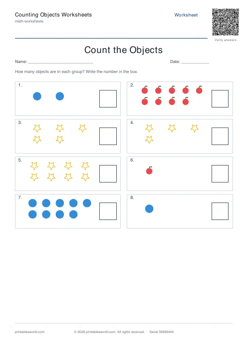 Free printable counting Objects Worksheets PDF — sheet 4