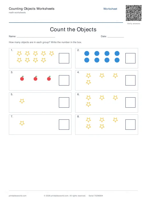 Free printable counting Objects Worksheets PDF — sheet 5