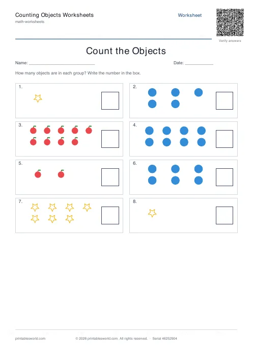 Free printable counting Objects Worksheets PDF — sheet 7
