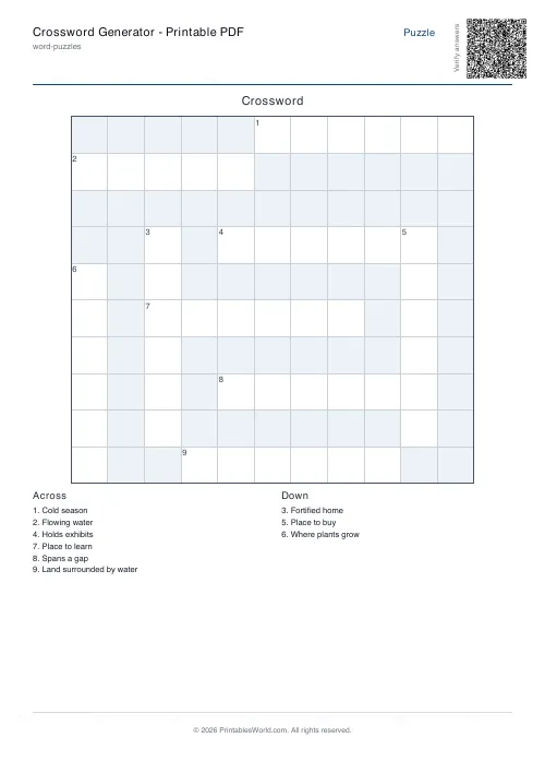 Free printable crossword puzzle — Auto fit — PDF download