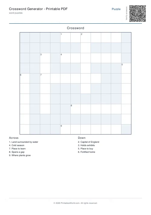 Free printable crossword puzzle — 20 words — PDF download