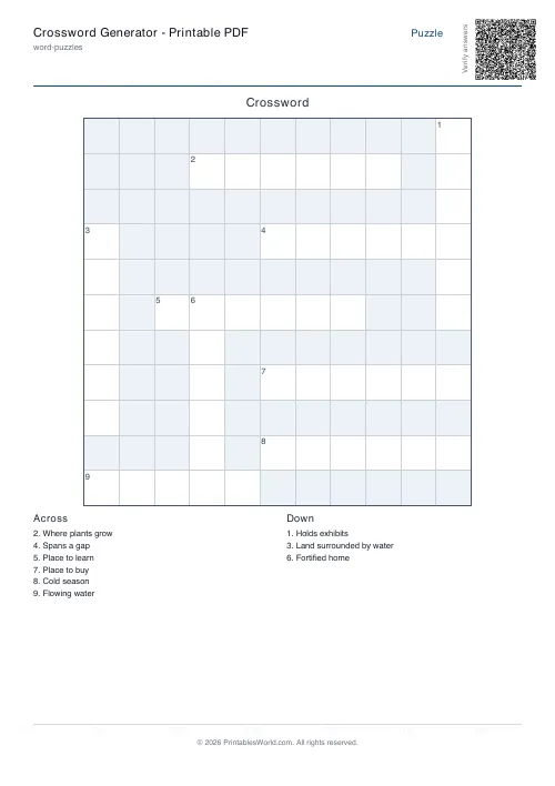 Free printable crossword puzzle — Auto fit, with answer key — PDF download