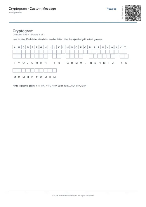 Free printable cryptogram puzzle — Easy — PDF download