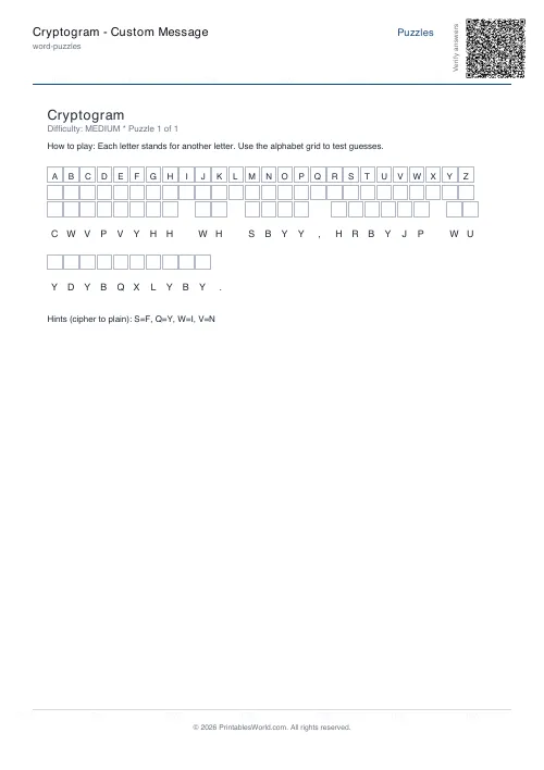 Free printable cryptogram puzzle — Medium — PDF download