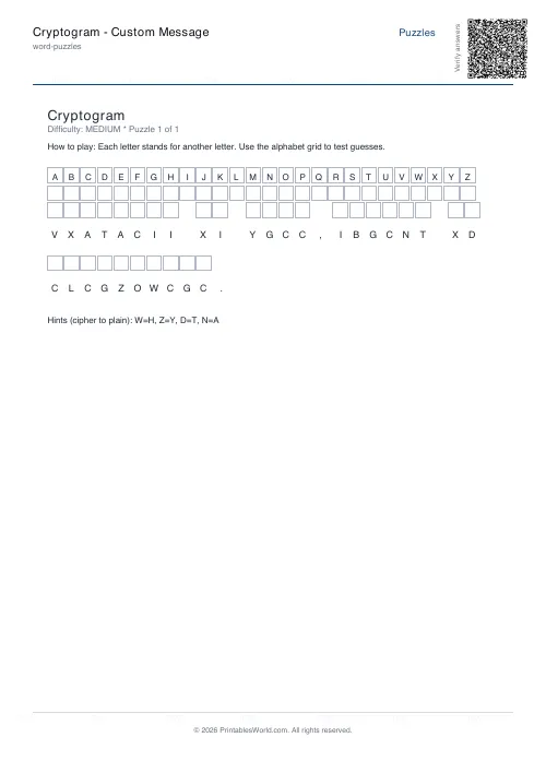 Free printable cryptogram puzzle — 1 puzzle — PDF download