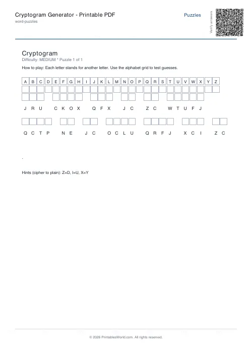 Free printable cryptogram puzzle — 1 puzzle — PDF download