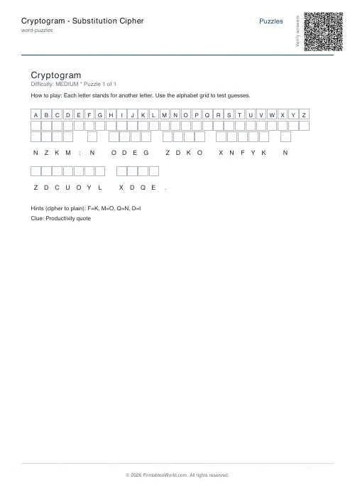 Free printable cryptogram puzzle — 1 puzzle — PDF download