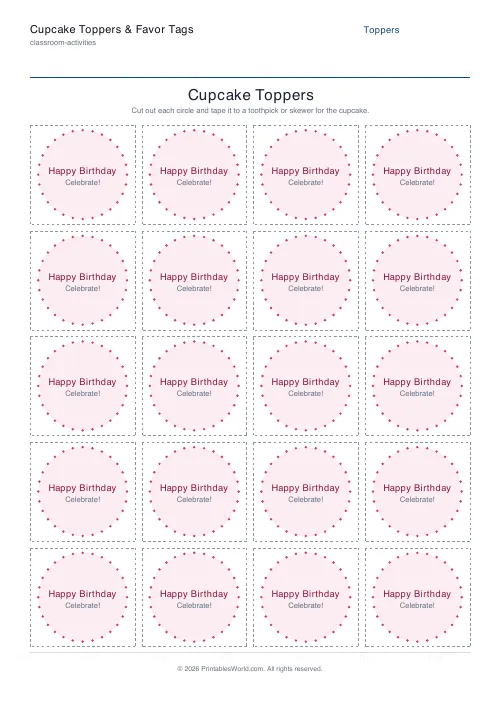 Free printable cupcake toppers & favor tags — PDF download