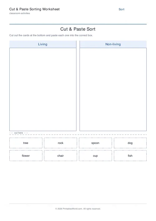 Free printable cut and paste sorting worksheet — Hide — PDF download