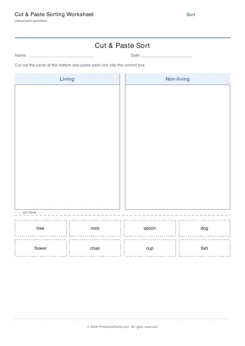 Free printable cut and paste sorting worksheet — Exclude — PDF download