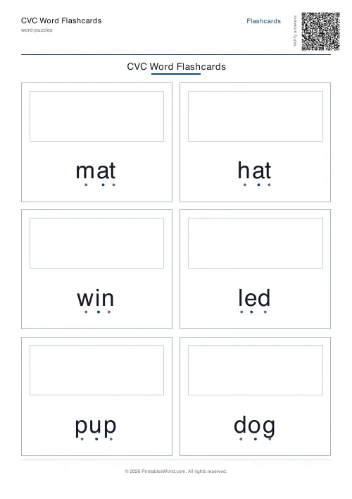 Free printable CVC word flashcard set — Mixed — PDF download