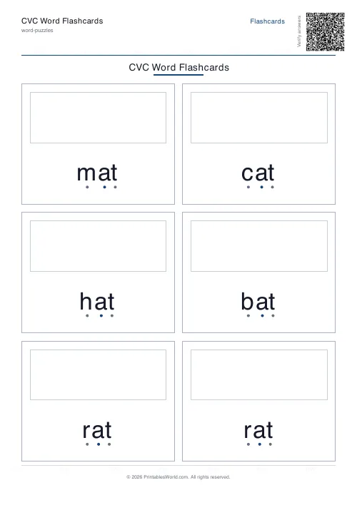 Free printable CVC word flashcard set — Short A — PDF download