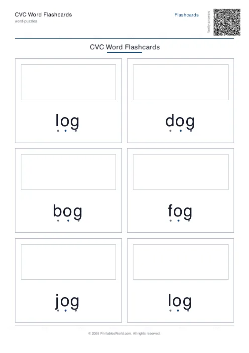 Free printable CVC word flashcard set — Short O — PDF download