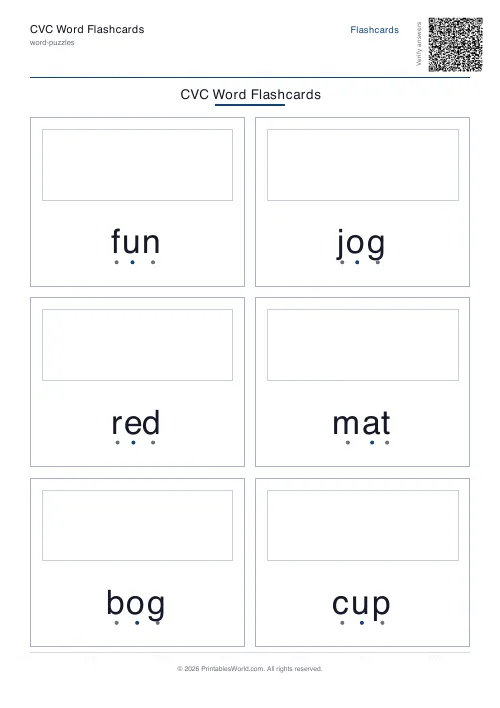 Free printable CVC word flashcard set — 12 cards — PDF download