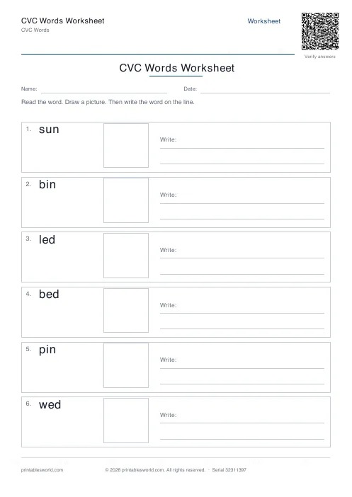 Free printable cVC Words Worksheet PDF — sheet 10