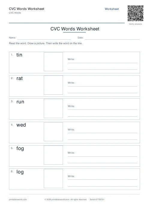 Free printable cVC Words Worksheet PDF — sheet 12