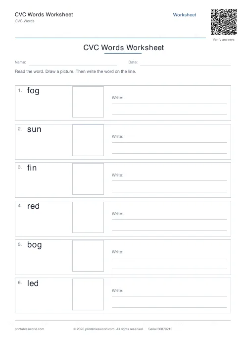 Free printable cVC Words Worksheet PDF — sheet 2