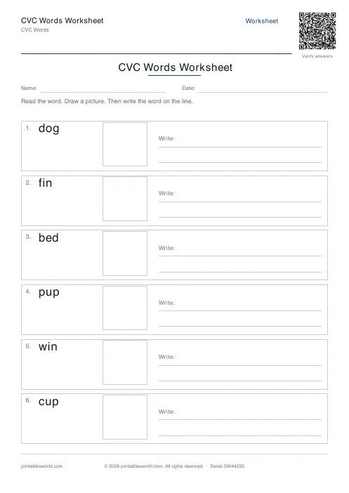 Free printable cVC Words Worksheet PDF — sheet 4