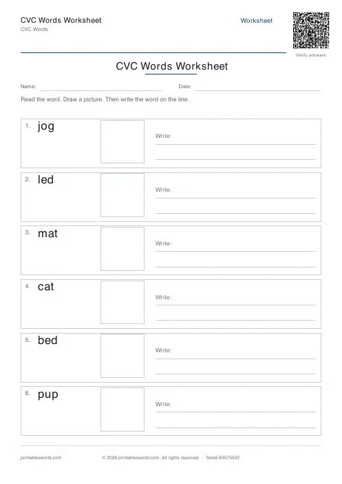 Free printable cVC Words Worksheet PDF — sheet 5