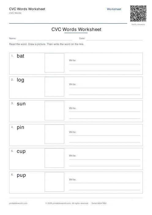 Free printable cVC Words Worksheet PDF — sheet 6