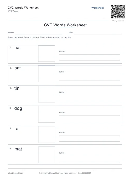 Free printable cVC Words Worksheet PDF — sheet 7