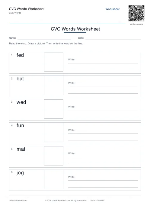 Free printable cVC Words Worksheet PDF — sheet 8