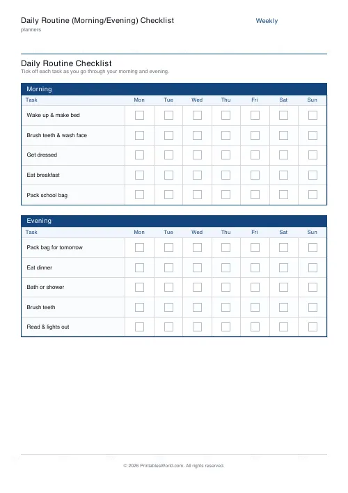 Free printable daily routine checklist — PDF download
