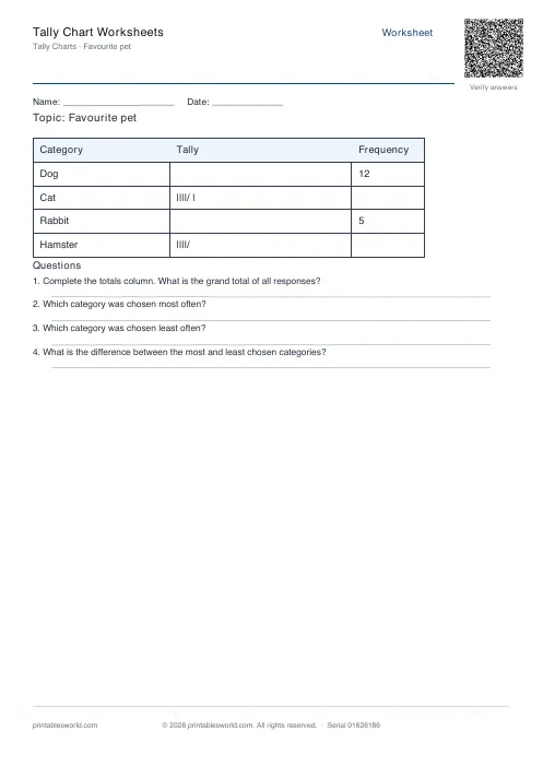 Free printable tally Chart Worksheets PDF — sheet 2