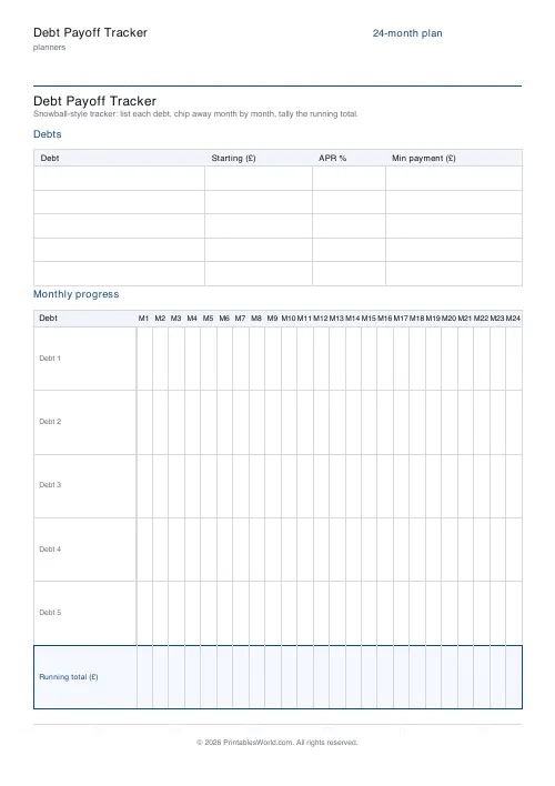 Free printable debt payoff tracker — 24 months — PDF download
