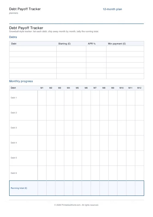 Free printable debt payoff tracker — 6 debts — PDF download