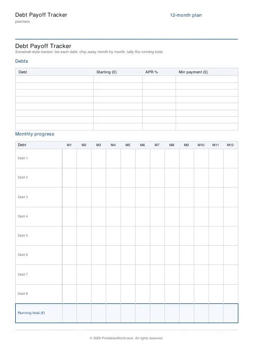 Free printable debt payoff tracker — 10 debts — PDF download