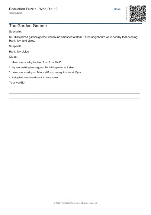 Free printable deduction puzzle, PDF download