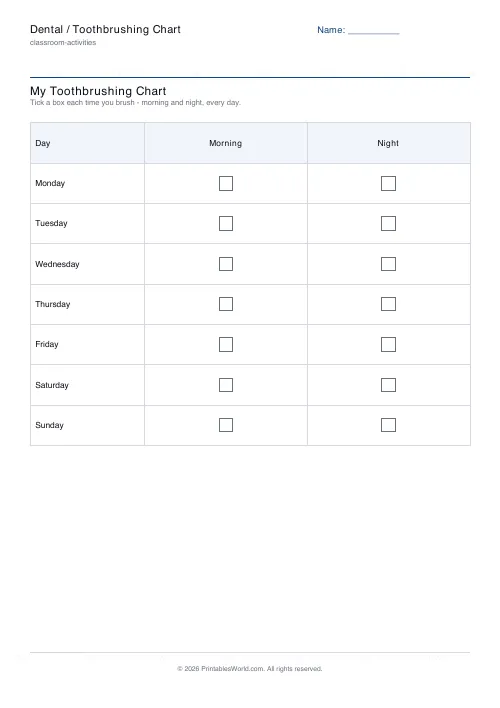 Free printable toothbrushing chart — Morning + Night — PDF download